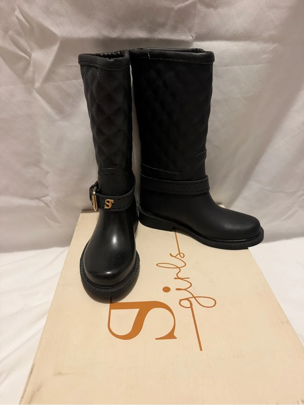 Girls Black Quilted Rain Boots Size 9 Toddler - Supertrash